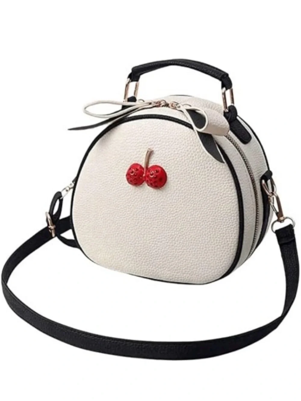 Cream Crossbody Bag with Red Cherry Accent and Black Trim - Picture 1 of 4